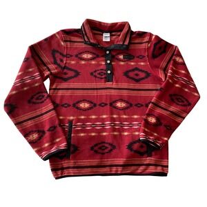 Cinch  Red Aztec Southwestern Snap Neck Polar Fleece Pullover Jacket Size M